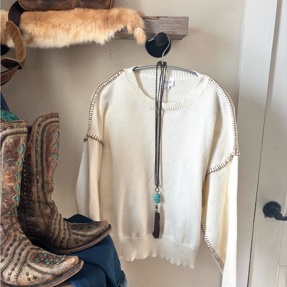 Le Lis Cream Crew Neck Sweater